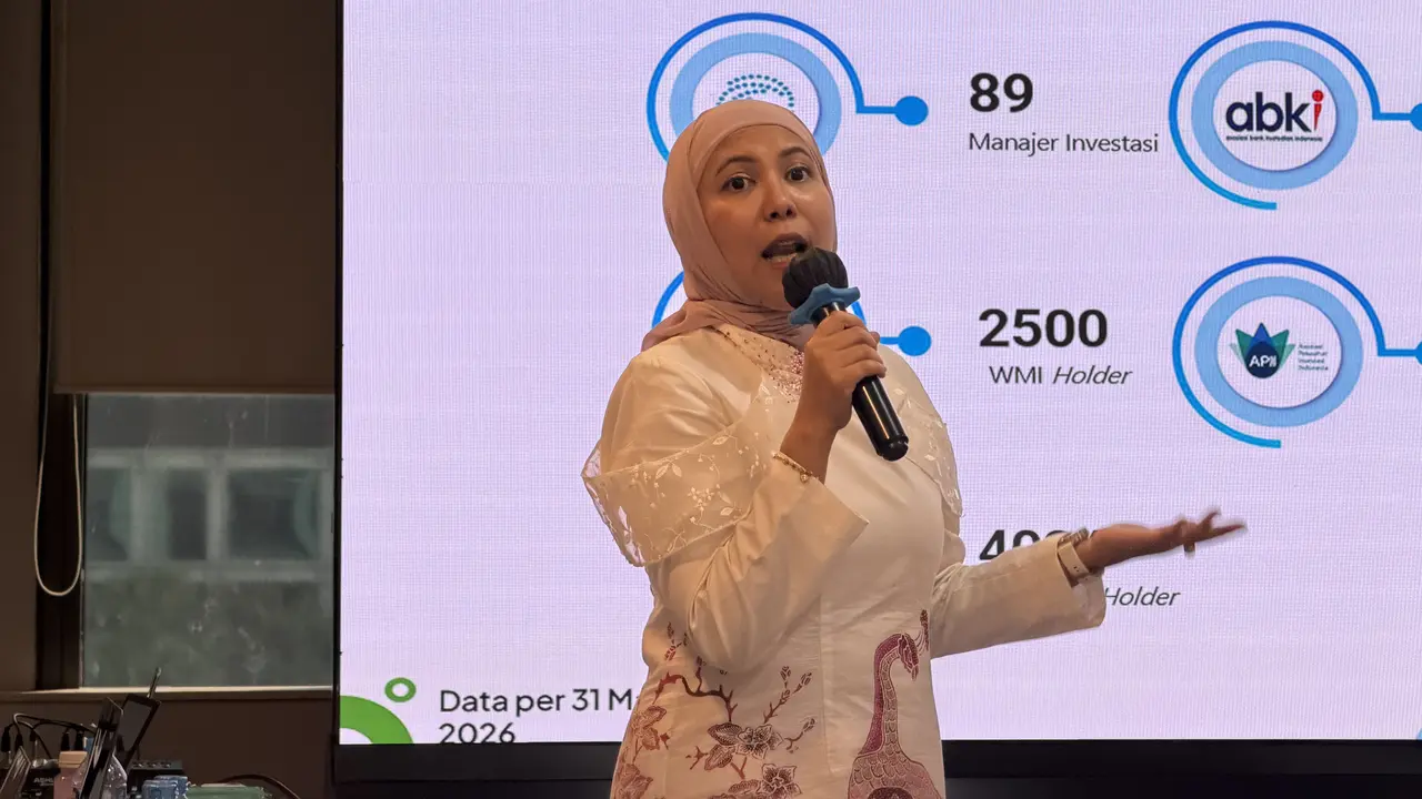 Ketua Presidium APRDI, Lolita Lilana, Sosialisasi PINTAR Reksa Dana & Pre-Event Pekan Reksa Dana di Gedung BEI, Jakarta, Senin (20/4/2026). (Liputan6.com/Tira)