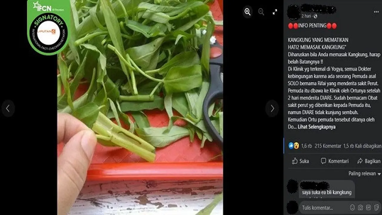 Gambar Tangkapan Layar Kabar Seorang Pria Asal Solo Meninggal Dunia Usai Makan Kangkung Berisi Lintah (sumber: Facebook).