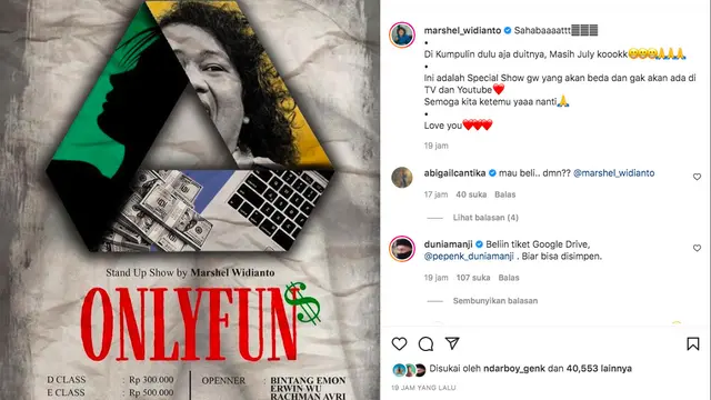 Marshel Widianto Akan Gelar Stand Up Comedy Show Bertajuk OnlyFun