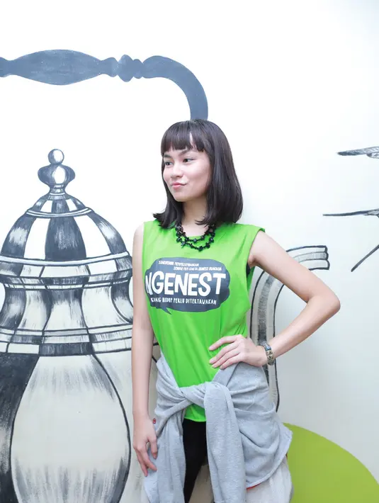 Rere Regina saat syukuran film Ngenest di kawasan Menteng, Jakarta Pusat, Senin (11/1/2016). (Galih W Satria/Bintang.com)