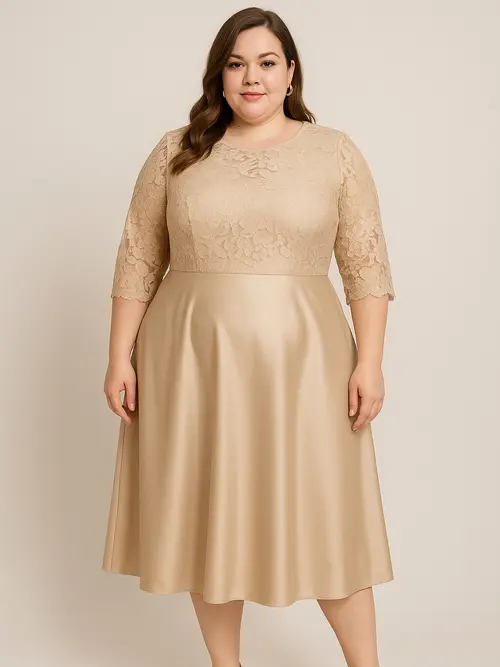 dress untuk orang pendek 10 Inspirasi Dress Brokat untuk Wanita Plus Size dan Bertubuh Pendek,  Tampil Makin Percaya Diri