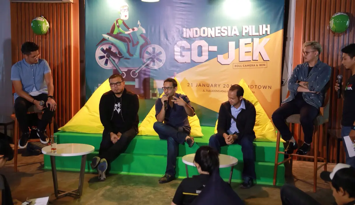 Kompetisi ‘Go Video’ melibatkan Joko Anwar, Produser Robin Moran, Sutradara dan Produser Mira Lesmana, Creative Director Keenan Pearce, Fotografer dan Graphic Designer Ernanda Putra serta dari pihak Go Jek, Nadiem Makarim. (Galih W Satria/Bintang.com)