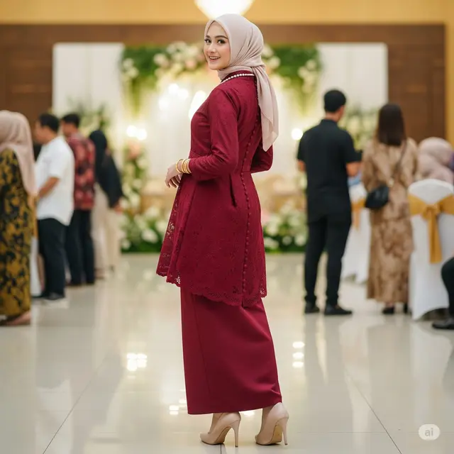 Baju Kondangan Burgundy. Foto: Gemini