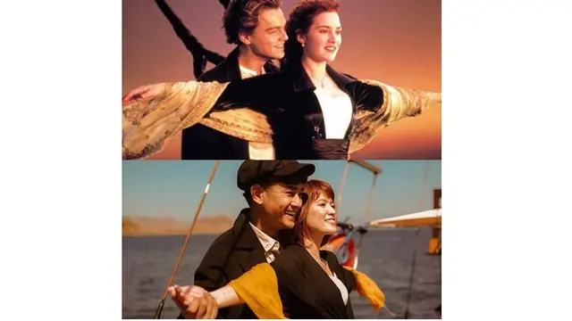 Gaya Chika Jessica dan Dwi Andhika di atas kapal pesiar, bak Jack dan Rose dalam film Titanic.