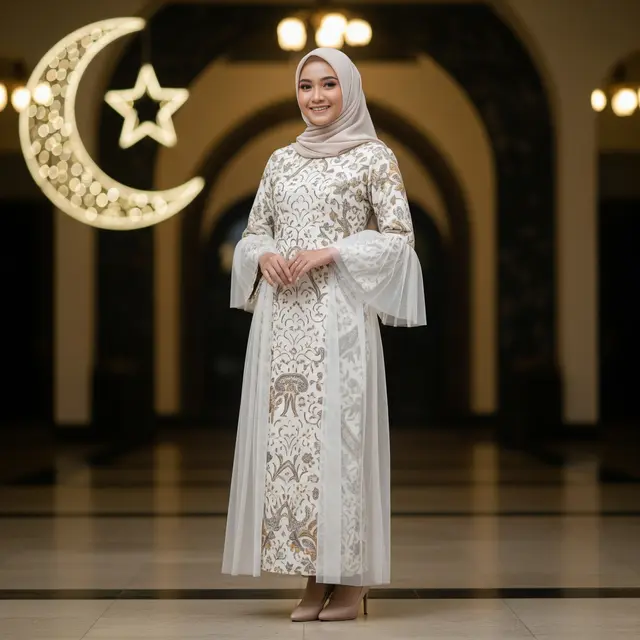 Model Gamis Batik Brokat Ivory Terbaru untuk Ramadan 2026