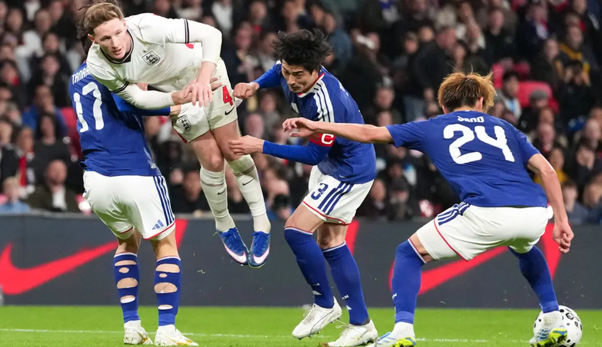 Timnas Inggris tampil dominan dalam penguasaan bola. Namun mereka kesulitan untuk mengancam gawang Jepang. (AP Photo/Kirsty Wigglesworth)