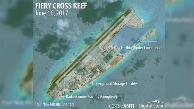 Citra satelit yang menunjukkan pangkalan militer Tiongkok di Laut China Selatan (sumber:CSIS)