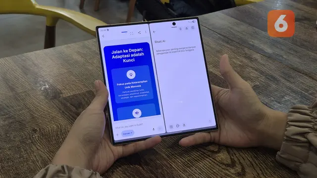 Membuat infografis dengan Gemini Canvas di Samsung Galaxy Z Fold7. Liputan6.com/Iskandar