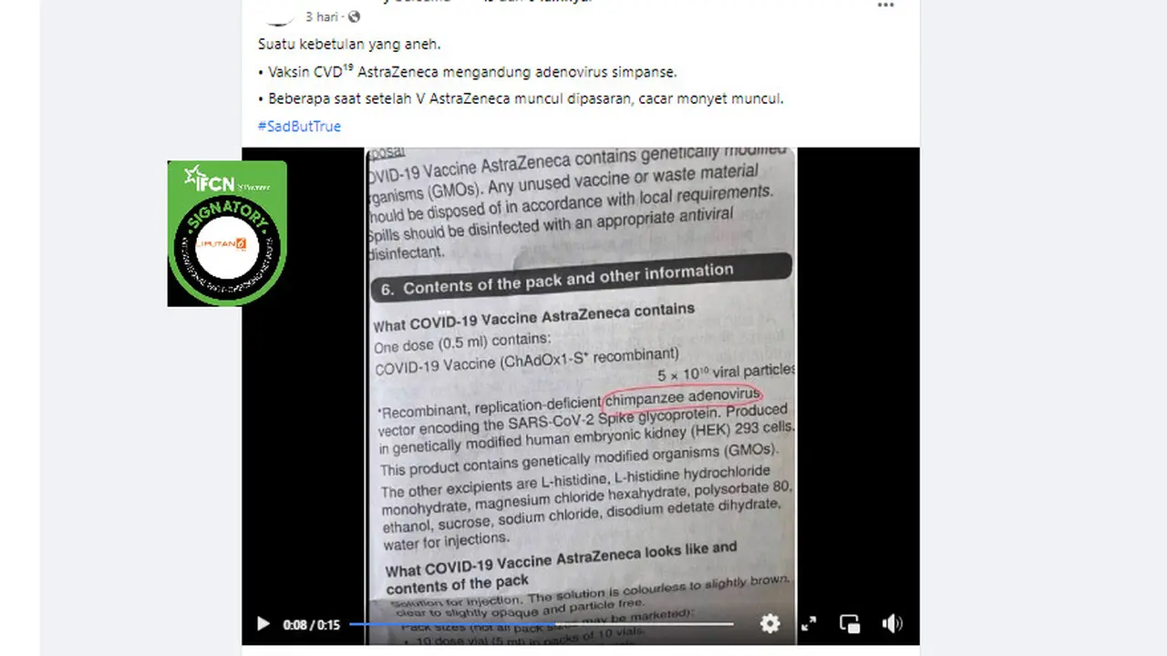 Tangkapan layar hoaks cacar monyet muncul setelah vaksin Covid-19 AstraZeneca dipasarkan