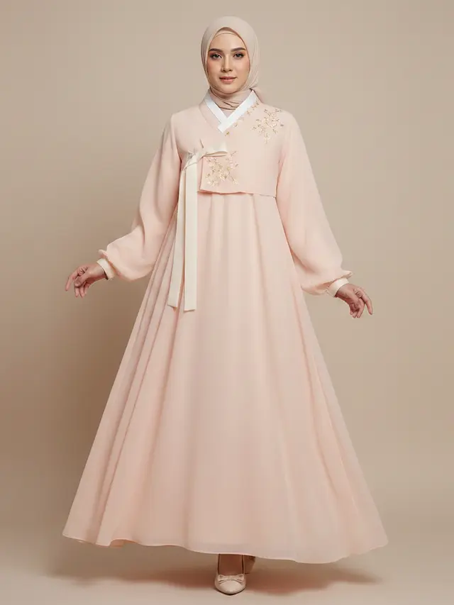 Model Gamis Hanbok Korea 2026 yang Syar'i. AI