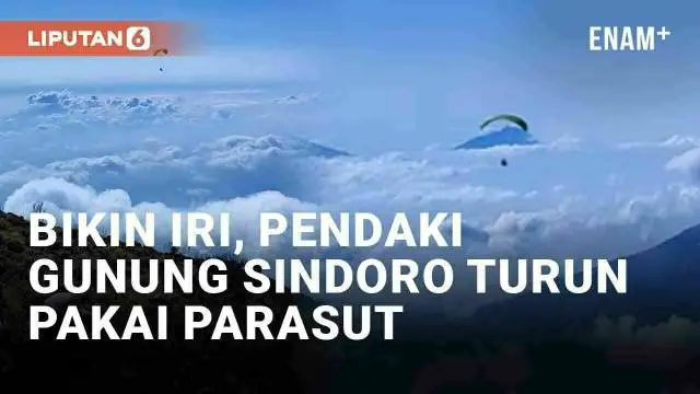 Lazimnya pendaki pulang dengan menuruni jalur gunung. Namun yang baru-baru ini viral, seorang pendaki menggunakan cara instan untuk turun dari puncak gunung. Pendaki tersebut turun dari puncak Gunung Sindoro menggunakan parasut.