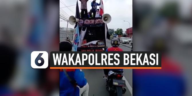 VIDEO: Cegah Buruh Sweeping Pabrik, Wakapolres Bekasi Naik ke Mobil Komando Demonstran