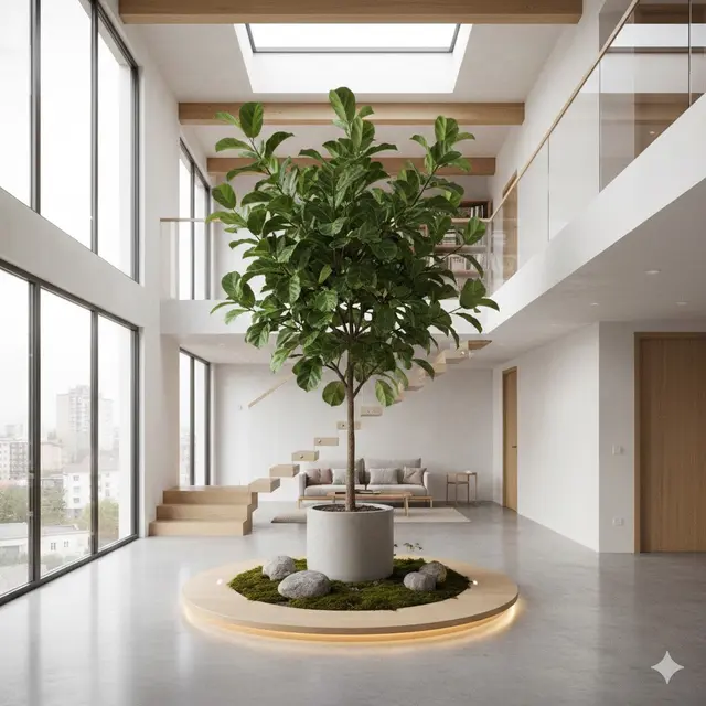 Pohon Indoor Tunggal di Area Center (Gemini AI)