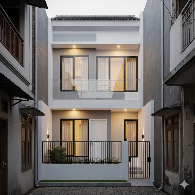 Desain Inovatif Rumah Ukuran 6x9 di Lahan Sempit dalam Gang. Gemini