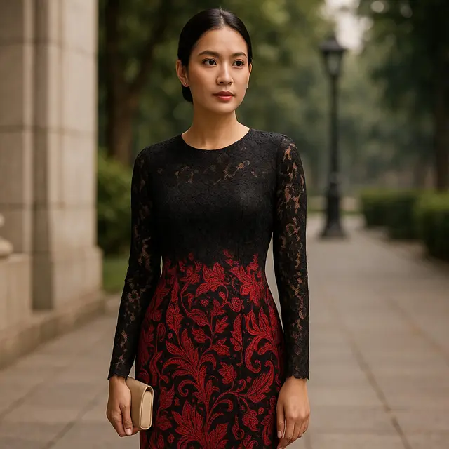 7 Model Dress Batik Brokat Warna Merah dan Hitam, Elegan Cocok untuk Acara Malam