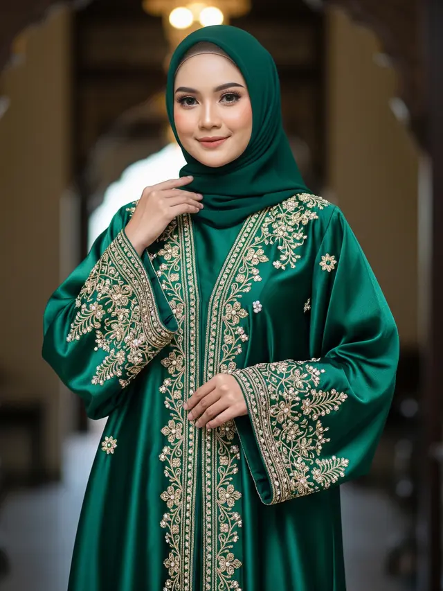 Gamis Abaya Dubai dengan Detail Premium (Image by Gemini AI)