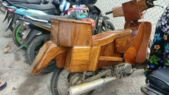 7 Potret Nyeleneh Modifikasi Sepeda Motor dengan Kayu Ini Bikin Geleng Kepala