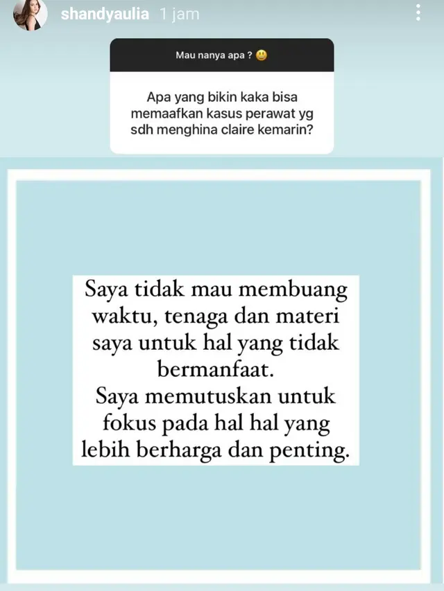 Unggahan Shandy Aulia. (Foto: Instagram @shandyaulia)