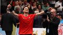 David Ferrer meluapkan kegembiraannya usai mengalahkan Steve Johnson di partai final Erste Bank Open 2015 di Stadthalle Arena, Wina, Austria, Minggu (25/10/2015) malam WIB. (Bola.com/Reza Khomaini)