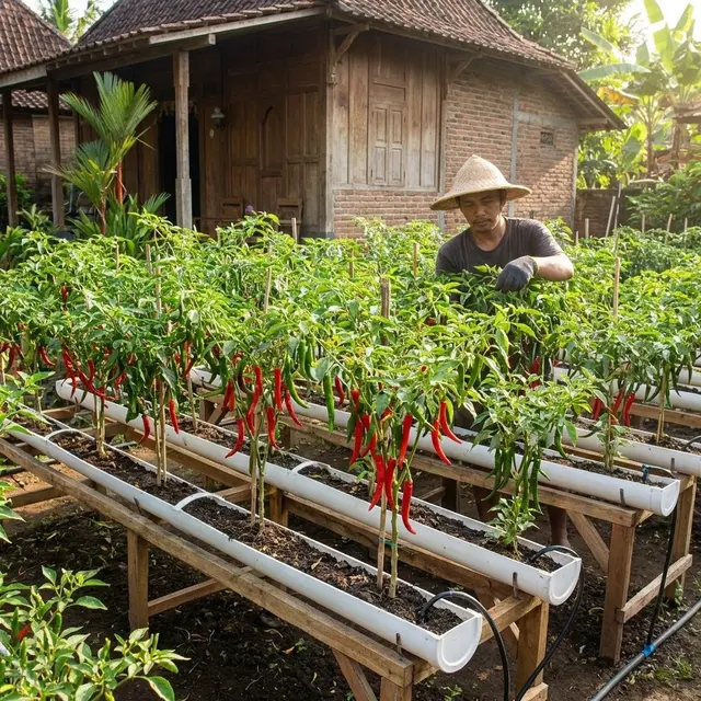 Ide Kebun Cabai Di Talang Air PVC Sistem Memanjang