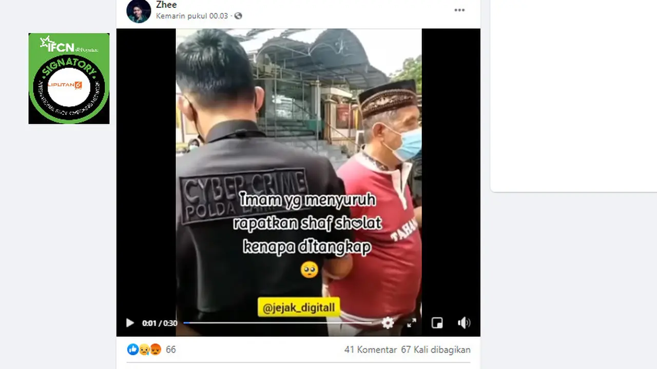 Cek Fakta Liputan6.com menelusuri klaim video penangkapan imam yang menyuruh rapatkan shaf salat