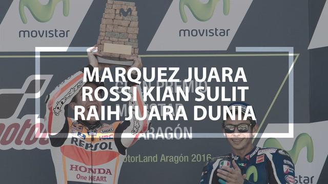 Video kemenangan Marc Marquez pada GP Aragon membuat kans Valentino Rossi Rebut Gelar Juara Dunia MotoGP Kian Sulit.