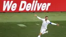 Bintang Portugal, Cristiano Ronaldo, merayakan gol yang dicetaknya ke gawang Maroko pada laga grup B Piala Dunia di Stadion Luzhniki, Moskow, Kamis (20/6/2018). Portugal menang 1-0 atas Maroko. (AP/Francisco Seco)