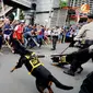 Sekitar 10 anjing polisi K-9 juga nampak diberdayakan menyalak ke arah pendemo (Liputan6.com/Andrian M Tunay).
