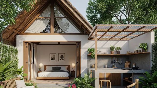 Rumah Kampung 1 Kamar dengan Dapur Terbuka (Gemini AI)
