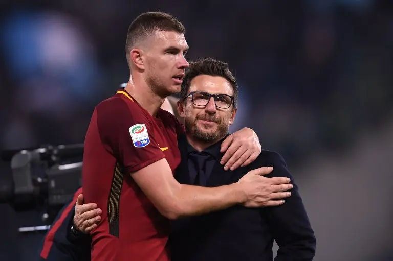 Pelatih AS Roma, Eusebio Di Francesco, menekankan dirinya sama sekali tak berminat menjual Edin Dzeko. (AFP/Filipo Monteforte)