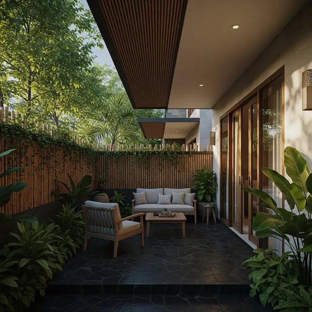9 Model Teras Rumah Tropis-Modern dengan Pagar Tanaman dan Batu Alam Terbaru 2025