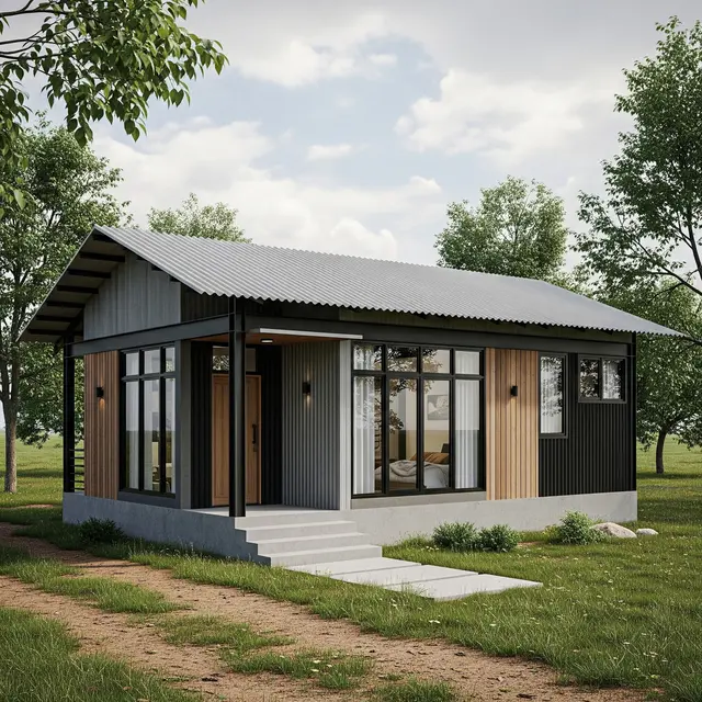 Rumah 1 Lantai di Desa Gaya Industrial Kekinian (Gemini AI)