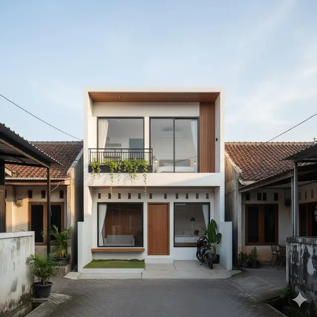 Desain Vertikal 2-3 Lantai dengan Balkon