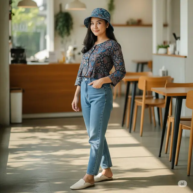 Peplum Full Kancing + Jeans High-Waist