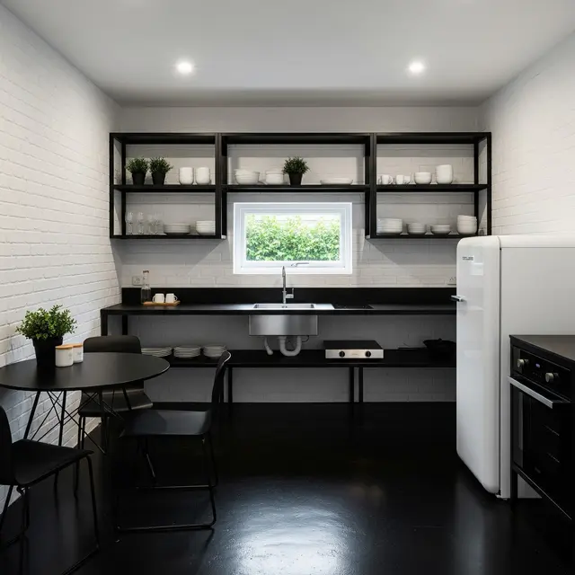 Dapur Minimalis Modern Hitam Putih di Rumah Tipe 36