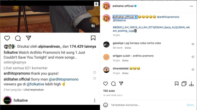 Aldi Taher Balas Sindiran Ardhito Pramono yang Komentari Soal Aksinya Nanyi Lagu Oasis: Gue Cari Makan Buat Anak Gue. (instagram.com/alditaher.official)