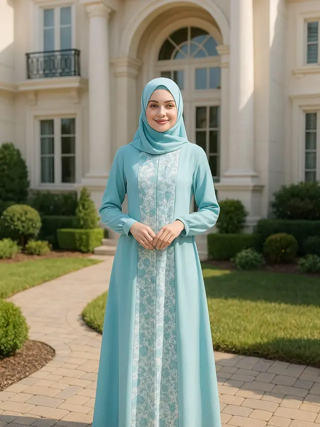 Model Gamis Kombinasi Motif dan Polos/AI