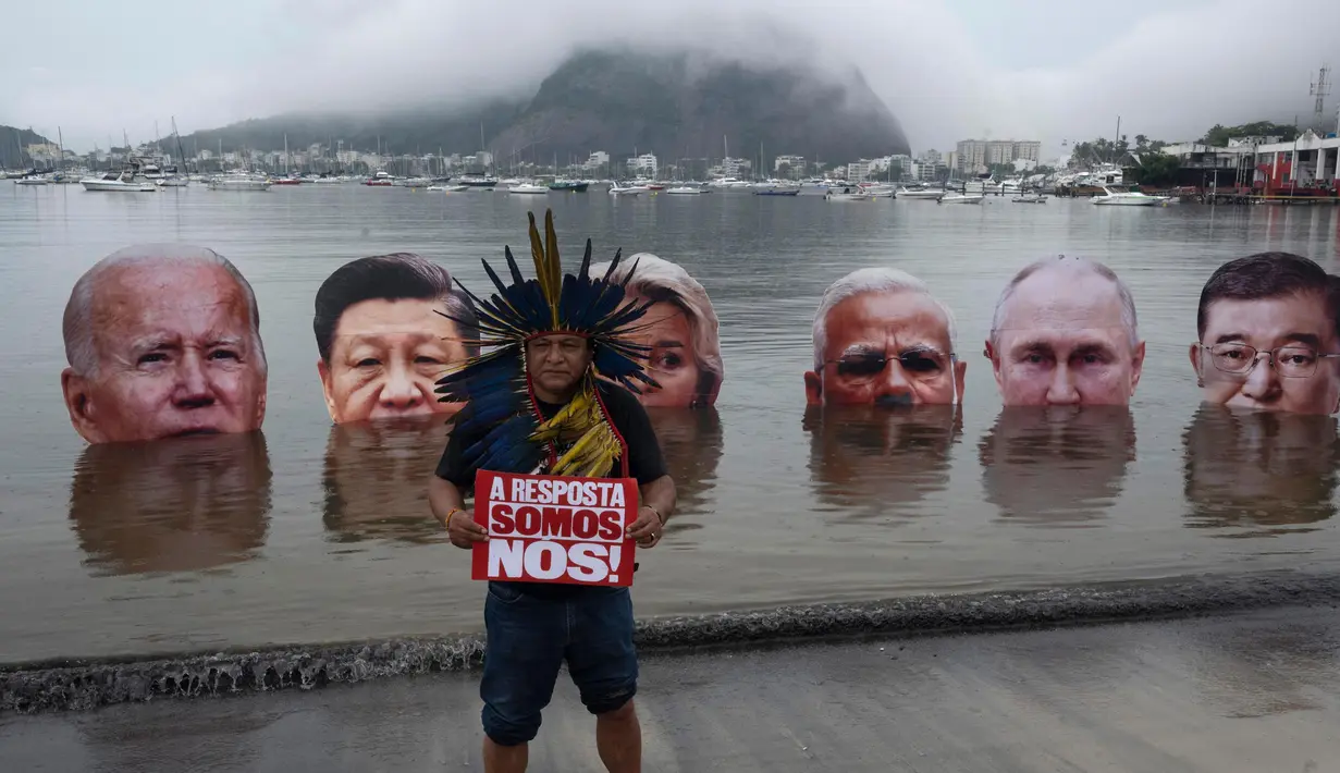 KTT G20 Brasil 2024 mengambil tiga topik utama, yakni perjuangan melawan kelaparan, kemiskinan, dan kesenjangan; keberlanjutan, perubahan iklim, dan transisi yang adil; dan reformasi tata kelola global. (Pablo PORCIUNCULA/AFP)