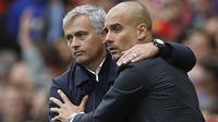 2. Derby Manchester United melawan Manchester City menjadi awal rivalitas antara Jose Mourinho dan Pep Guardiola di Premier League. Keduanya pernah bersaing saat masih menukangi Real Madrid dan Barcelona. (Reuters/Carl Recine)