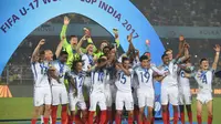 Timnas Inggris U-17 saat menjuarai Piala Dunia U-17 2017. (AFP/Dibyangshu Sarkar)