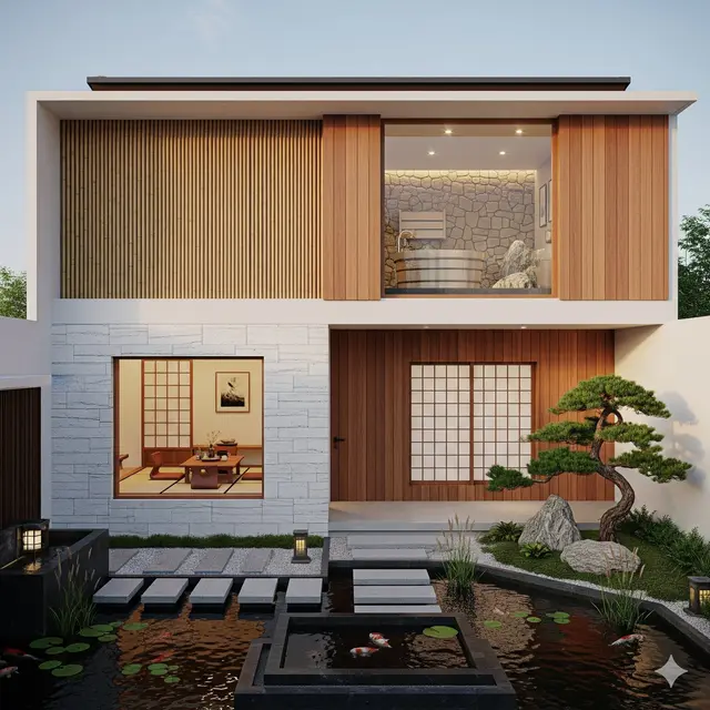 Rumah Minimalis 2 Lantai dengan Desain Jepang (Zen)