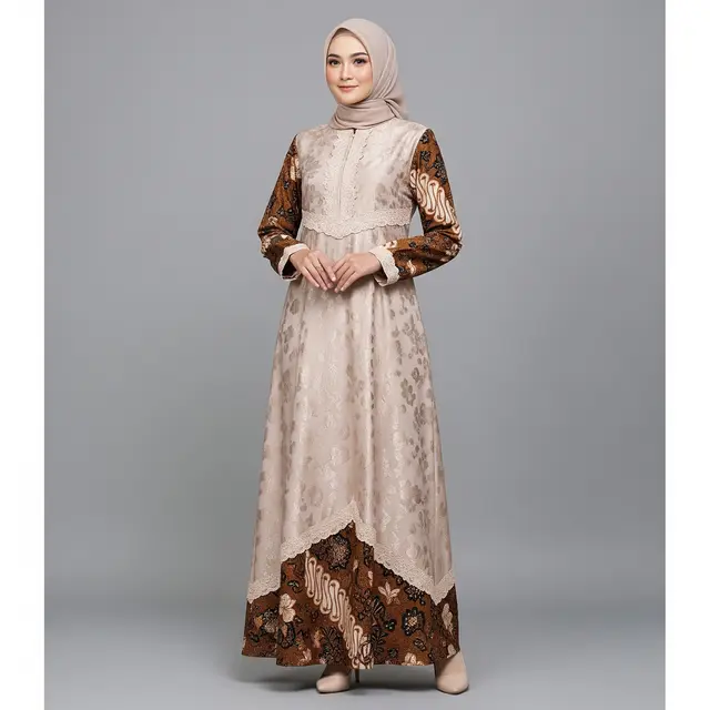 Gamis Batik Brokat Warna Champagne