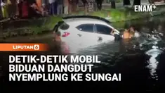 Sebuah mobil milik biduan dangdut di Jember, Jawa Timur, terjun ke sungai setelah pemiliknya kurang berhati-hati saat hendak menghidupkan mesin.