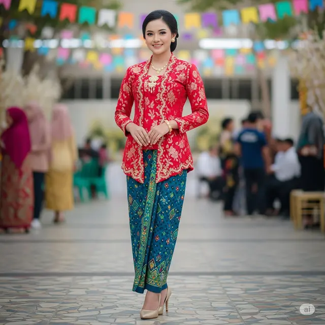 Model Baju Pesta Atasan Brokat Bawahan Batik. Foto: Gemini