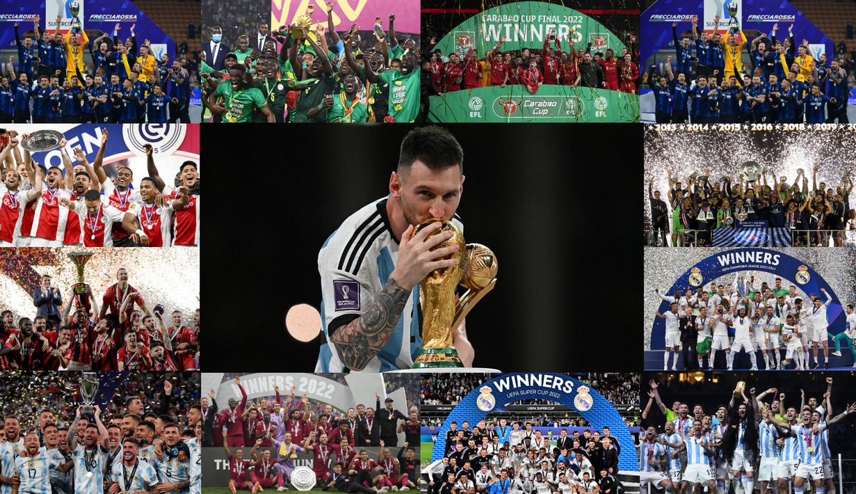 Tahun 2022 sudah di penghujung hari. Berbagai momen telah terlewati dalam 365 hari. Bola.com sebagai media olahraga telah mencatat berbagai persitiwa besar termasuk mereka yang sukses mencatatkan tinta manis kemenangan. Berikut ini deretan beberapa foto para jawara sepak bola di tahun 2022. (Kolase Foto: AFP dan AP Photo)