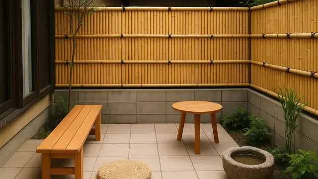 Teras Ala Jepang dari Batako dan Bambo Tinggi 1 Meter