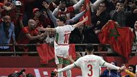 Pemain Timnas Maroko, Brahim Diaz cetak gol ke gawang Kamerun pada ajang Piala Afrika hari Sabtu (10/01/2026) dini hari WIB. (Gabriel BOUYS / AFP)