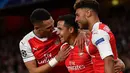 Ekspresi pemain Arsenal, Alexis Sanchez, setelah mencetak gol ke gawang Ludogorets dalam laga Grup A Liga Champions di Stadion Emirates, Kamis (20/10/2016) dini hari WIB. (AFP/Ben Stansall)