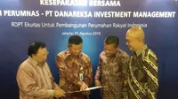 Perum ‎Perumnas menjalin kerja sama dengan PT Danareksa Investment Management (DIM) untuk penyediaan pembiayaan proyek rumah murah.  (Foto: Septian Deny/Liputan6.com)