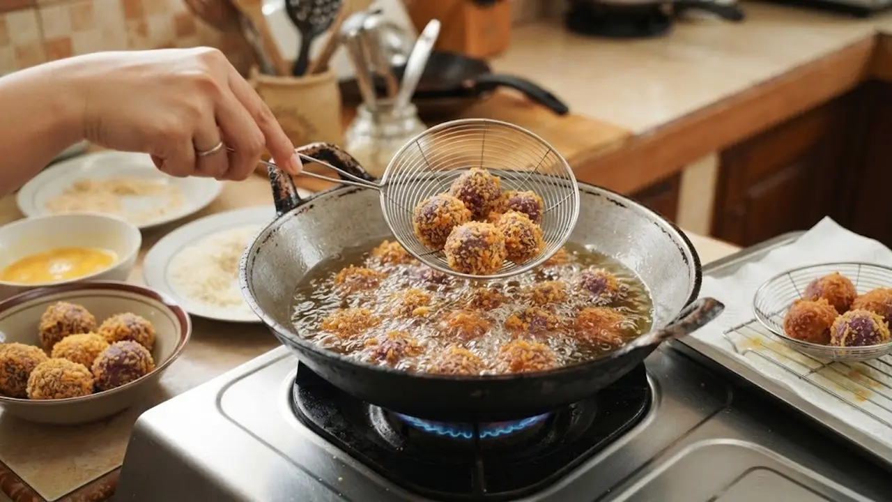 Resep Bola-Bola Ubi Ungu Isi Keju dengan Lapisan Renyah